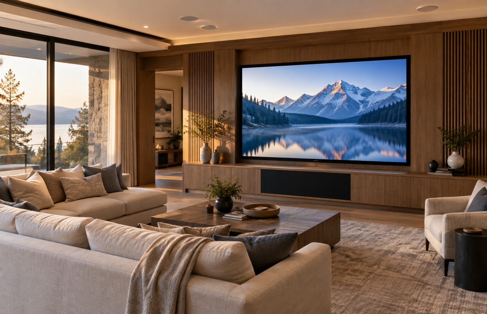 Conceptual residential media room with an integrated display
